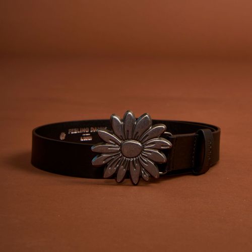 Cinturón PU Hebilla Margarita Negro