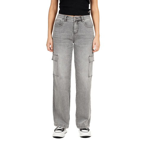 Jeans Cargo Light Gray con Desgaste en Bolsillos y Basta