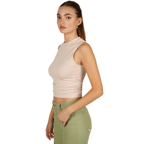 Polera Sin Mangas Essentials Recogido Lateral Beige