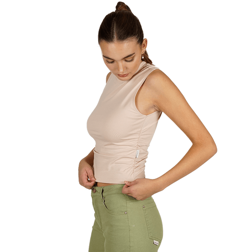 Polera Sin Mangas Essentials Recogido Lateral Beige