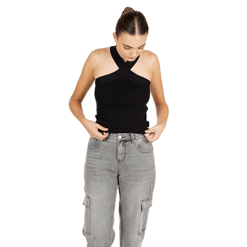 Polera Sin Mangas Essentials Knitwear Diseño Cruzado en Cuello