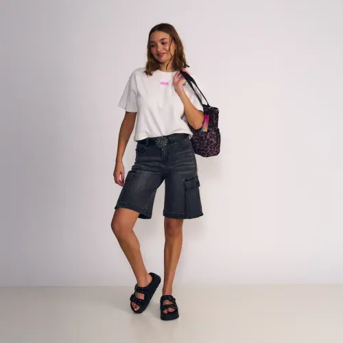 Short Denim Tipo Cargo Bermuda