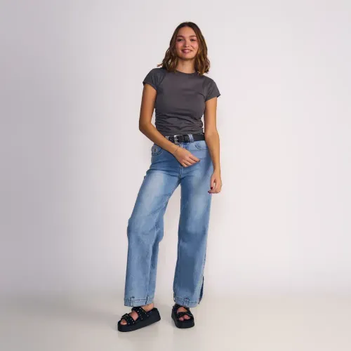 Jeans Wide Detalle En Basta